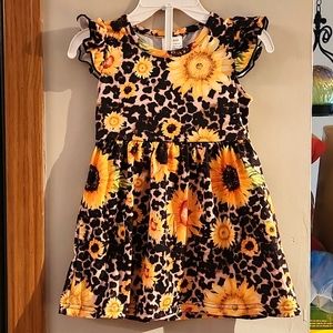GIRLS BABY NEW SUNFLOWER AND LEOPARD PRINT SLEEVELESS DRESS SIZE 12-18MONTHS